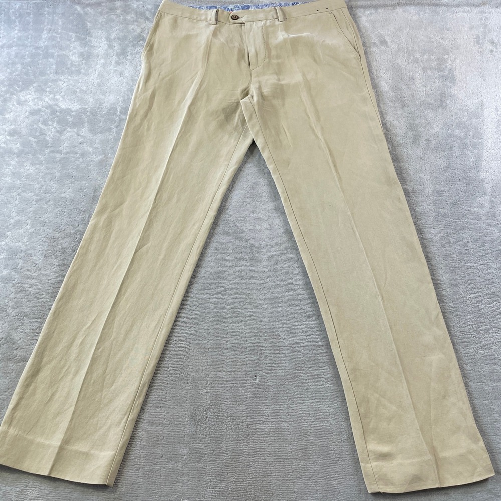 Tommy Bahama Pants Silk Linen Mens 36x34 Beige Flat Front Resort Beach Vacation